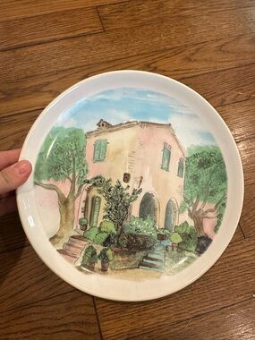 Ceramic Plate with Italian Villa Illustration
